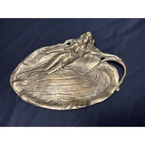 ANTIQUE SOLID BRASS ART NOUVEAU Baroque Elegant Woman DECORATIVE TRAY DISH